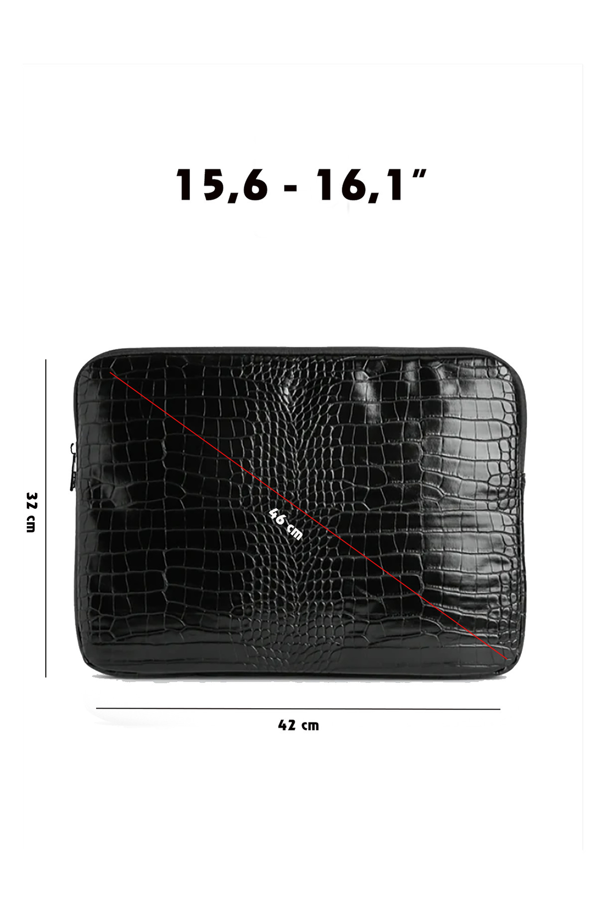 Siyah Kroko Desen 13-14-15.6-16 Inç Uyumlu Fermuarlı Kılıf Laptop & Notebook Çantası
