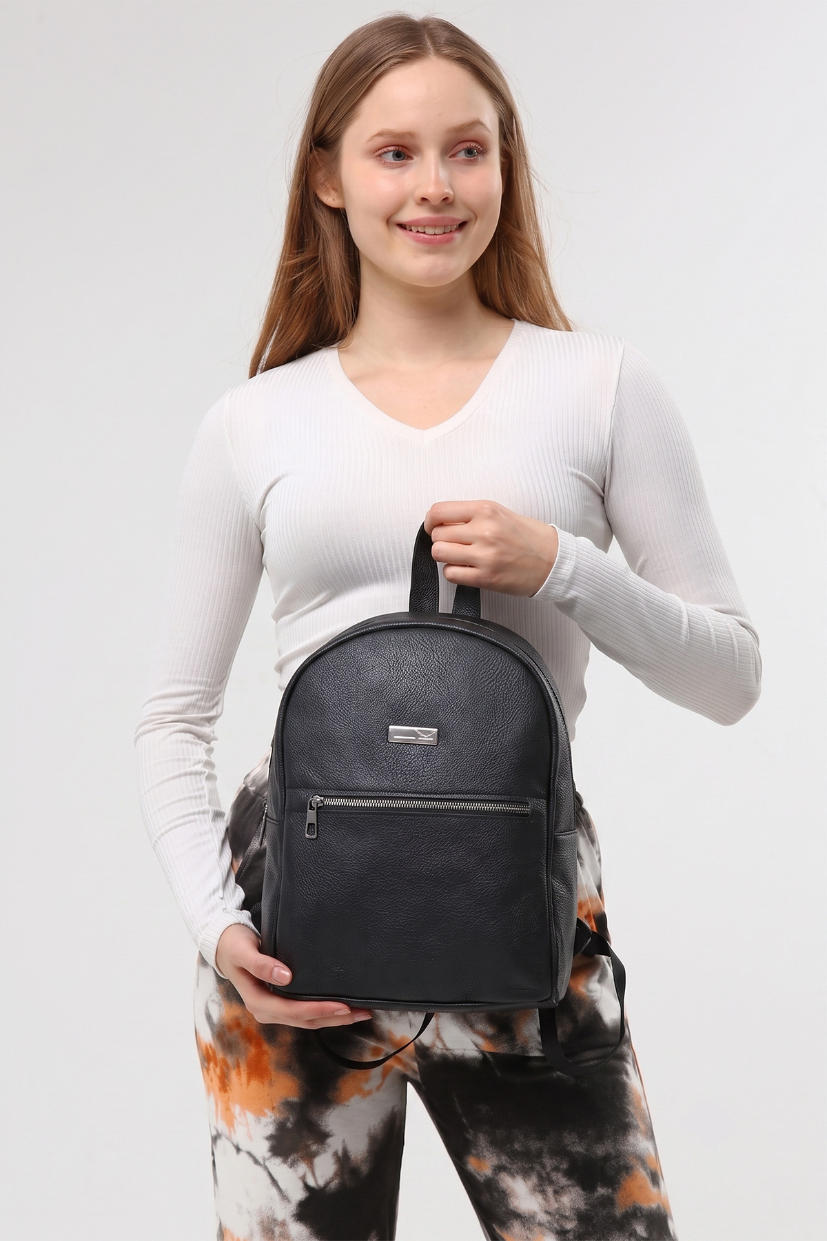 Unisex Iki Bölmeli Siyah Sırt Çantası
