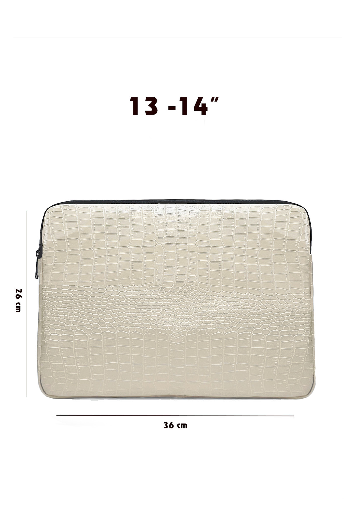 Krem Rengi Kroko Desen 13-14-15.6-16 Inç Uyumlu Fermuarlı Kılıf Laptop & Notebook Çantası