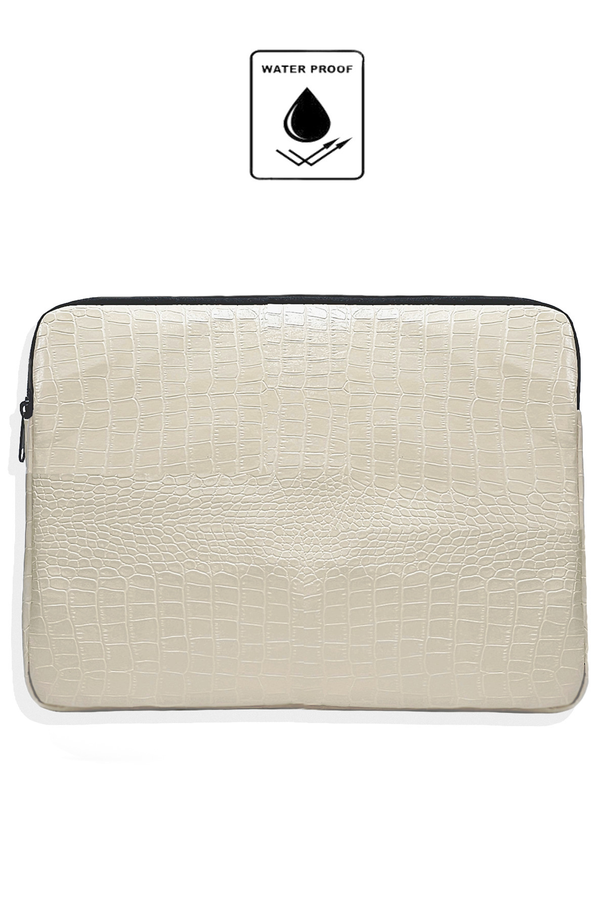 Krem Rengi Kroko Desen 13-14-15.6-16 Inç Uyumlu Fermuarlı Kılıf Laptop & Notebook Çantası