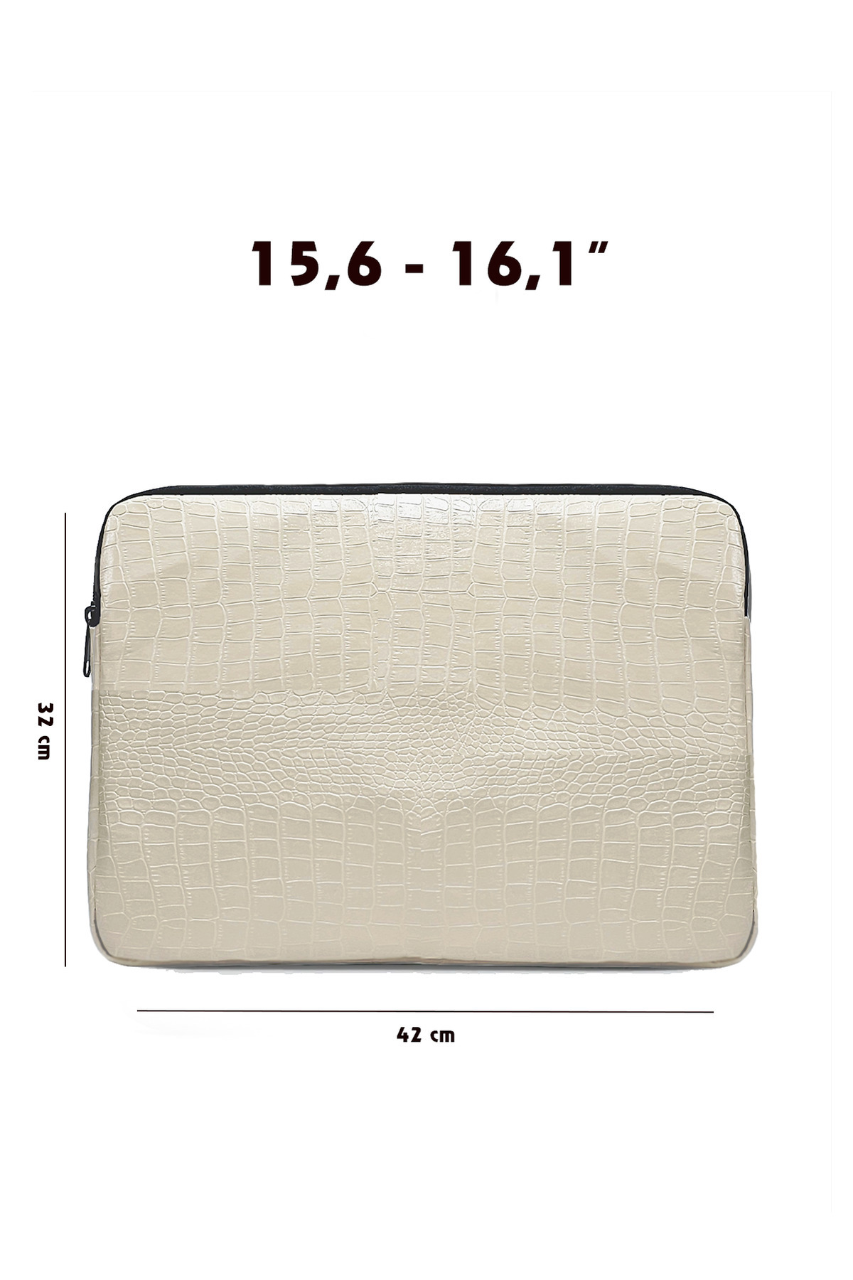 Krem Rengi Kroko Desen 13-14-15.6-16 Inç Uyumlu Fermuarlı Kılıf Laptop & Notebook Çantası
