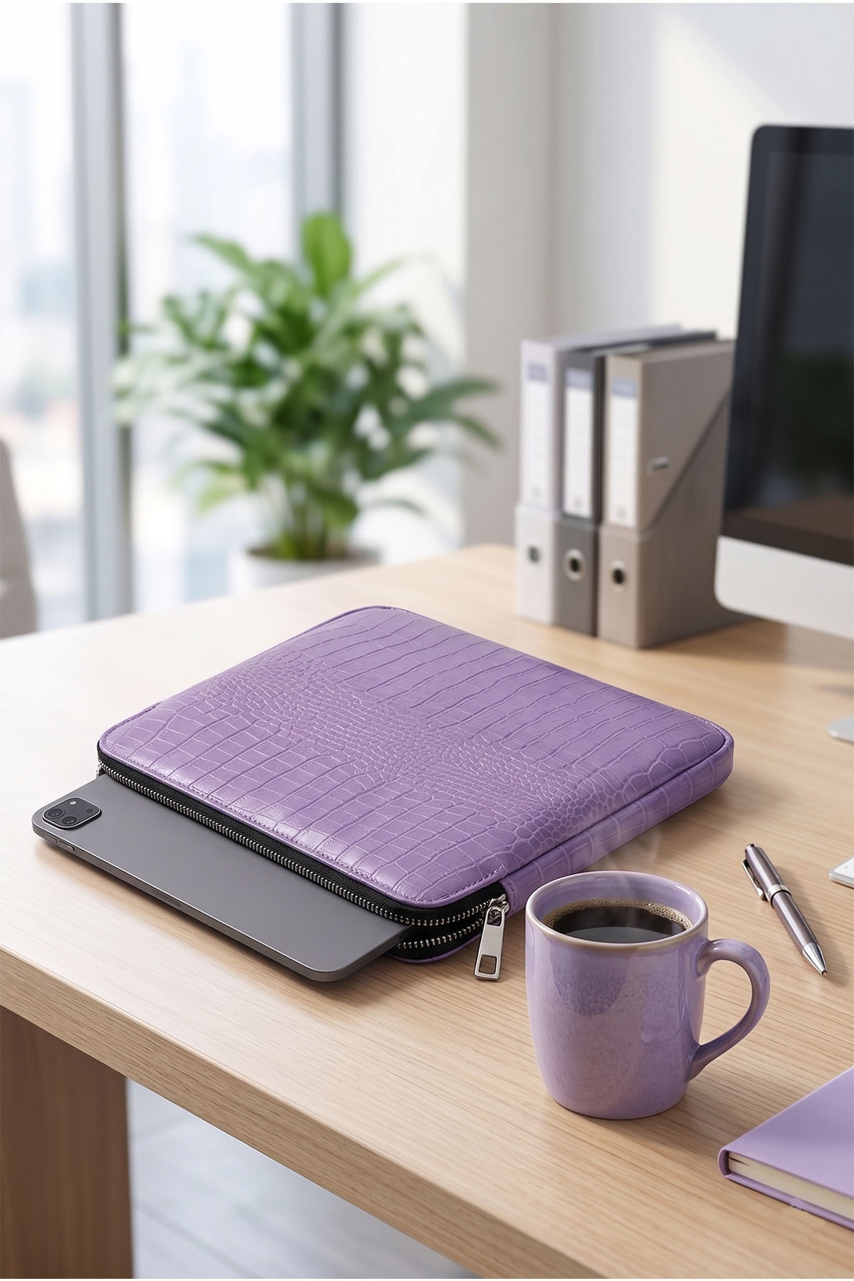 Lila Kroko Desen 11,5-12,4 Inç Samsung-apple-huawei Uyumlu Tablet Kılıfı Çanta