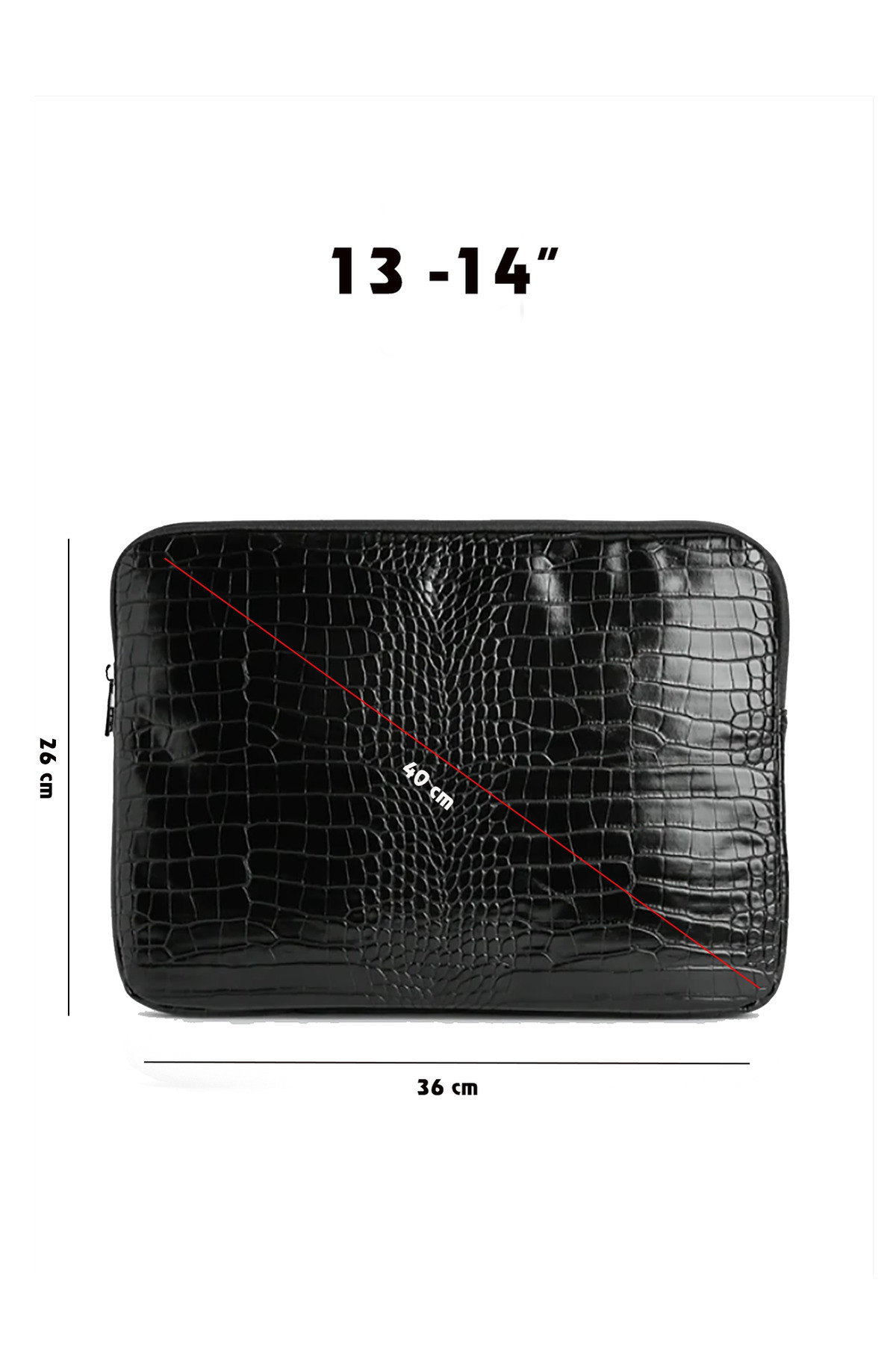 Siyah Kroko Desen 13-14-15.6-16 Inç Uyumlu Fermuarlı Kılıf Laptop & Notebook Çantası