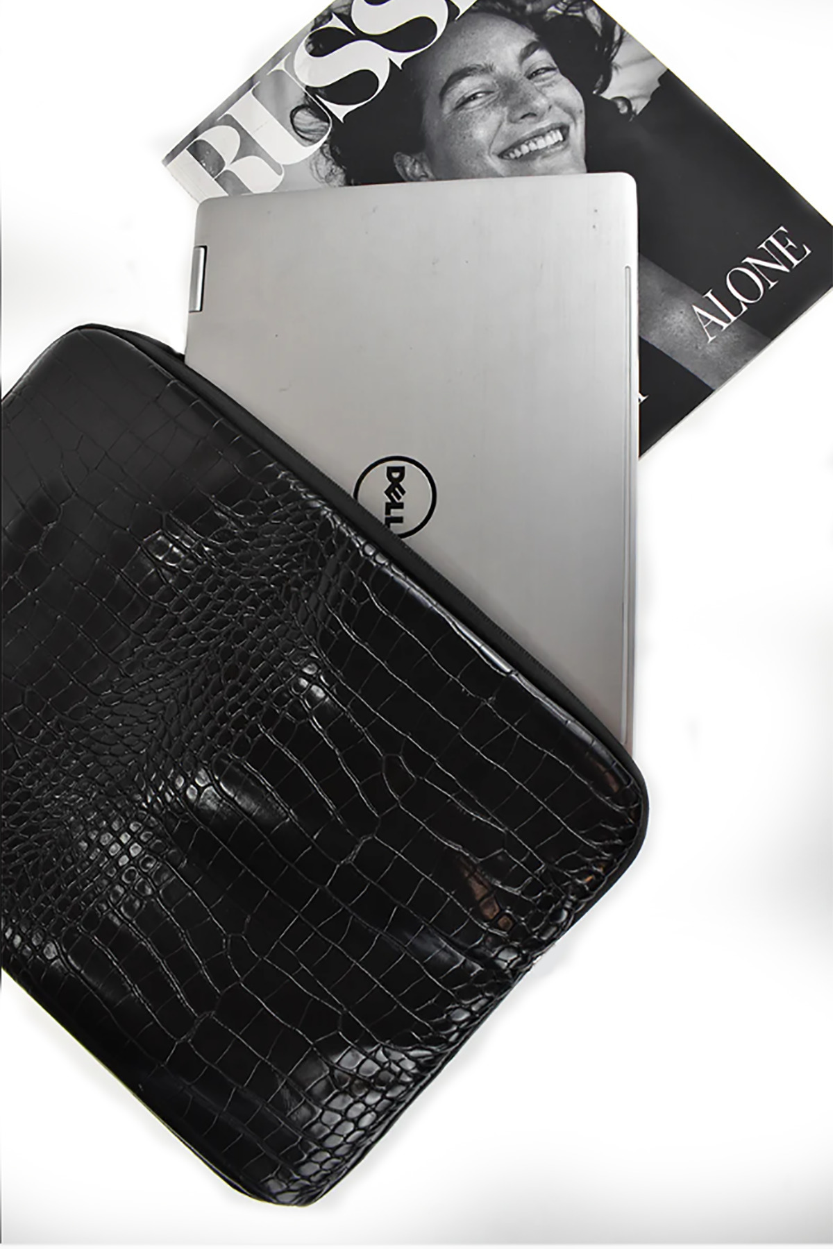 Siyah Kroko Desen 13-14-15.6-16 Inç Uyumlu Fermuarlı Kılıf Laptop & Notebook Çantası