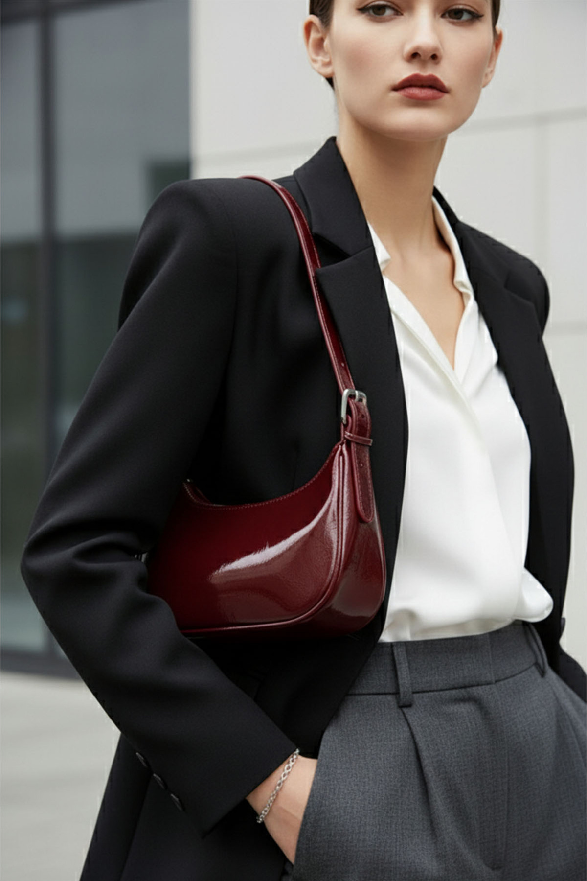 Bordo Trend Rugan Baget Omuz Çantası