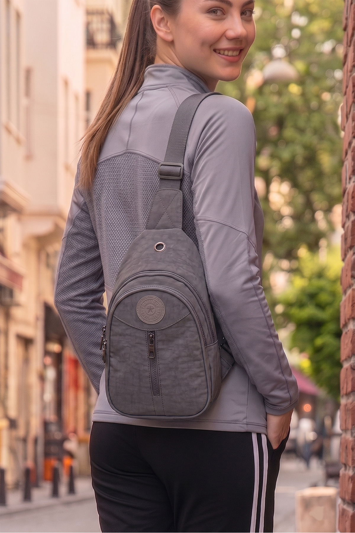 Unisex Gri Krinkıl Body Bag Çapraz Omuz Ve Bel Çantası